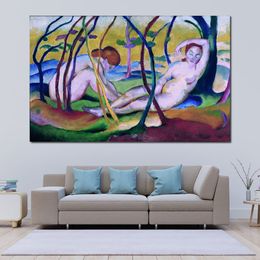 Abstract Canvas Art Nudes Under Trees Franz Marc Painting Handmade Modern Decor for Kitchen