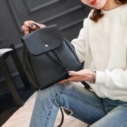 School Bags Fashion Women Backpack 2023 Vintage Pure Colour Leather Bag Satchel Shoulder Bolsa