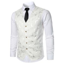 Men's Vests Men Suit Vest Coat Roses Pattern Bright Jacquard Fabric Party Luxury Design Causal Fashion Slim Fit 230705