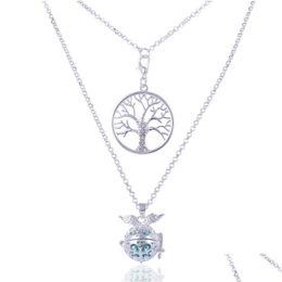 Pendant Necklaces Tree Of Life Essential Oil Diffuser Mti-Layered Necklace Aromatherapy Cage Wing Charm For Women S Fashion Jewelry Dhtox