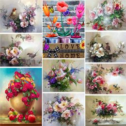 Leathercraft Flowers Painting by Numbers Complete Kit Acrylic Paints 50*70 Canvas Pictures Wall Decoration for Adults Wholesale Handicraft