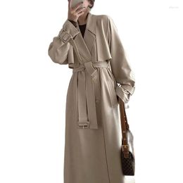 Women's Trench Coats 2023 Fashion Autumn Coat For Women X-Long Overcoat Apricot Double-breasted Windbreaker Elegant Lady Outerwear
