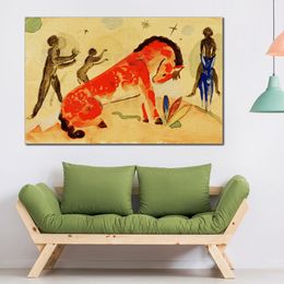 Colorful Abstract Art Rotes Pferd Mit Schwarzen Figuren Franz Marc Painting Modern Living Room Decor Large