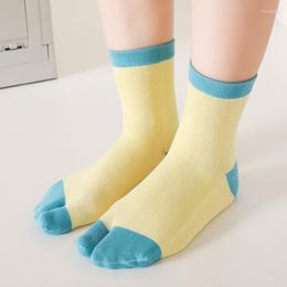 Women Socks 5 Pairs Two Finger Clogs Pure Cotton Tabi For Japanese Sweet Patchwork Breathable Flip Flops With Toes