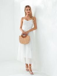 Casual Dresses Wsevypo White Tulle Tutu Long Evening Dress Party Ball Gown Women's Summer Elegant Sleeveless V Neck Lace Crochet