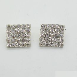 Rhinestones 50Pcs 16X16Mm Square Rhinestone Embellishment Buttons Flatback Diy Crystal Buckles Factory Price Drop Delivery Jewellery Dhzek