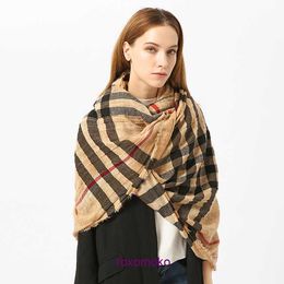 Top Original Bur Home Winter scarves online shop Classic plaid women's scarf with cotton and linen four sided tassel shawl