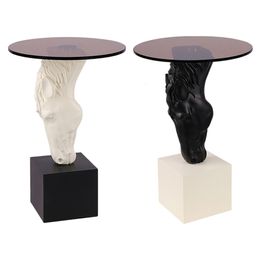 Decorative Objects Figurines Animal Sculpture End Table Glass Top Horse Resin Statue Side Coffee Round Furniture Ornaments Decor 230705