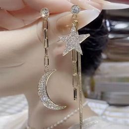 Dangle Earrings Korean Fashion Asymmetric Star Moon Drop For Women 2023 Golden Trendy Long Tassel Chain Jewellery