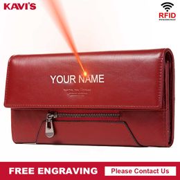 KAVIS Women's Leather Wallet Lady Female Coin Purse Hasp Portomonee Clutch Money Bag Card Holder Long Handy Perse Free Engraving