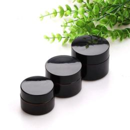 New Amber Glass Cream Bottle Jars Cosmetic Sample Container Refillable Pot with Inner Liners and Black Lids