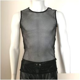 Men'S T-Shirts Mens M-2Xl Summer Style Fashion Fish Tle Net Tanks Men Sexy Lingerie Fitness Tops Tees Night Club Plus Size Sleeveles Dh0W6