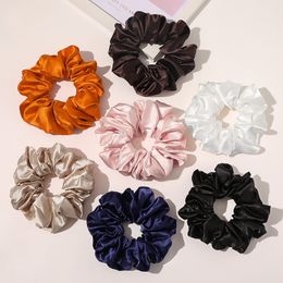 Women Satin Silk Hair Scrunchies Sweet Girls Hair Ring Solid Colour Ponytail Holder Hair Rubber Bands Large Size Hair Accessories