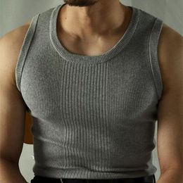 Men s Tank Tops Man Streetwear Casual Solid Knitted Vest Sports Gym Bottoming Shirt Summer Ribbed Top Male Slim Crew Neck Sleeveless Tees 230704