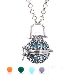 Lockets Essential Oil Diffuser Lava Necklace Openwork Flower Aromatherapy Rock Pendant Necklaces For Women Fashion Jewelry Drop Deli Dhveu