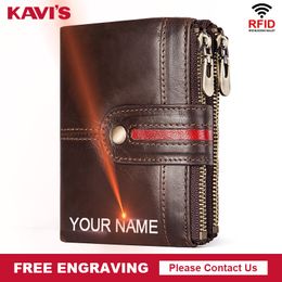 KAVIS Genuine Cow Leather Wallet's Men Fashion Coffee Male Cudan Portomonee Coin Purse Pocket Card Holder Money Bag Engraving