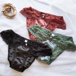 Panties for women Sexy Satin Lace briefs female underpants casual ladies intimates lingerie heart print Transparent underwear304R