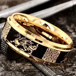 2023 Cool Gold Colour Men Dragon Pattern Crystal Animal Rings Punk Man Jewellery for Party Wedding Accessories L230620