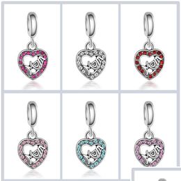 Charms Mothers Day Jewellery Crystal Rhinestone Mom Beads Charm Sier Big Hole Loose Spacer Craft Bead Pendant Fit Bracelet For Drop De Dhb6F