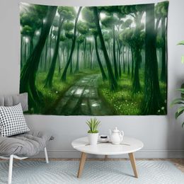 Tapestries Green Forest Road Tapestry Wall Hanging Landscape Painting Room Tapestries Hippie Decor Living Room Bedroom