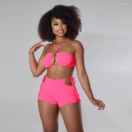 Women's Tracksuits 2023 Fashion Lace-up Two-Piece Women's Sexy Camisole Slim Fit Short Pants Pure Colour Women Sets