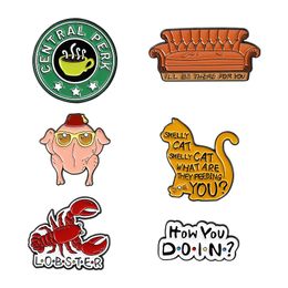 Creative American Drama Enamel Cartoon Brooches Old Friends Cute Lobster Sofa Cat Type Collar Badge Brooches Hat Backpack Clothes Brooches Pin Jewellery Accesoory