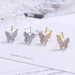 Stud Earrings Luxury Fashion Butterfly Zircon For Women Girl Exquisite Beautiful Crystal Weddings Party Jewelry Gifts