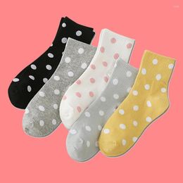 Women Socks 5 Pairs/lot Cotton Elegant Dot Pattern Pure Colours Black White Grey Yellow Casual Short 2023 Type