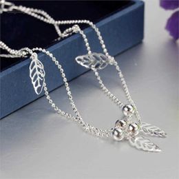 2023 NEW Wholesale-2016 Women 925-Sterling-Silver Anklet Leaf Ankle Bracelet Bead Anklets for Women Fashion Foot Jewellery New Body Chains