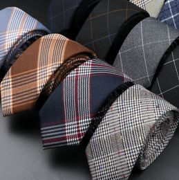 Tie Clips Mens Ties 6cm Classic Cotton Handmade Skinny Neck For Men Striped Plaid N Collar Slim Black Grey Blue Casual 230704