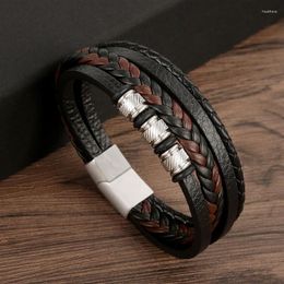 Charm Bracelets S Frosted Magnetic Buckle Leather Bracelet Classic Hand-Woven Multilayer Men Fashion Jewelry Gifts