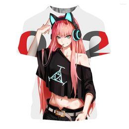 Женские футболки T 2023 Summer Women Fashion Fashion Sexy Tee Anime Anime Darling in the Franxx 3D Print Tees зрелые девушки хип -хоп вершины ноль два хентай