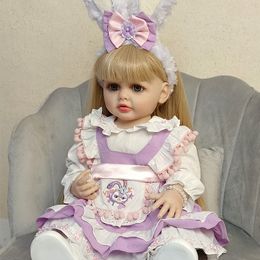 Dolls 55CM Full Soft Silicone Body Reborn Baby Girl Doll Smile Babies Painted Toys Accessories For Birthday Gift 230704