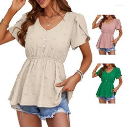 Women's T Shirts Women Ruffle Petal Sleeve Shirt Babydoll Loose Fit Hide Belly Tunic Top