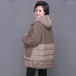 Women's Down Women Padded Jackets Autumn Winter Hooded Outerwear 2023 Loose S-4XL Cotton Jacket Mid-Length Lamb Wool Thick Coat Female