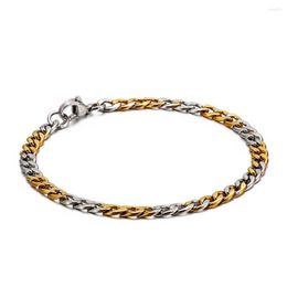 Charm Bracelets Hip Hop Stainless Steel Cuban Chain Bracelet Rock Gold Colour Staggered For Men Vintage Women Titanium Jewellery