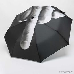 Umbrellas Funny Umbrella Middle Finger Umbrella Creative Tri-fold Students Despise Umbrellas Women Sun Protection Men Umbrella R230705