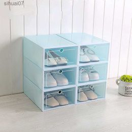 6 Pcs Shoe Box Stackable Storage Boxes Organisers Foldable Transparent Plastic Dustproof Shoe Cabinet L230705