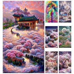 Curtains Large Chateau Montrose 5d Diy Diamond Painting Kits Flowers Landscape Full Drill Diamond Mosaic Embroidery Gift H13