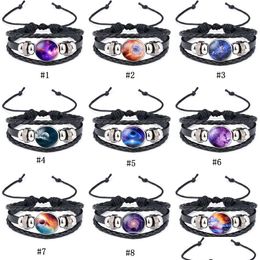 Charm Bracelets Space Galaxy Neba For Women Men Gem Star Moon Universe Starry Glass Cabochon Woven Leather Bangle Jewelry Gift Drop D Dhegb