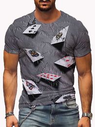 Men's T Shirt Patterned Poker Round Neck Short Sleep Grey Purple Yellow Party Daily Print Tops Casual Graphic Tees