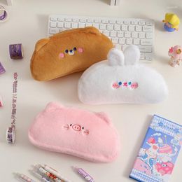 Kawaii Cartoon Plush Pig Bear Shaped Pencil Case Large Capacity Animal Pen Bag Stationery Storage Box Organiser Pouch School