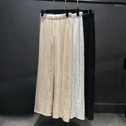 Women's Pants Women Sequined Wide-leg Female High Waist Drape Large Size Floor Mopping Straight Shiny Silver Sexy Club Party