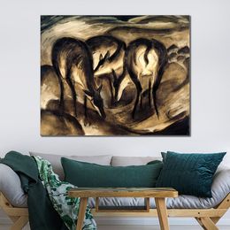 Contemporary Abstract Art on Canvas Deer at Source Franz Marc Textured Handmade Oil Painting Wall Decor