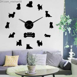 Wall Clocks West Highland Terrier Westie Dog Breed Long Clock Hand 3D DIY Wall Clock Puppy Animal Self Adhesive Big Acrylic Time Clock Watch T200104 Z230705