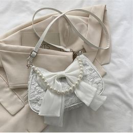 Waist Bags Summer Women Handbag Bowknot Pearl Shoulder Cross Body Bag Trendy PU Leather Simple Messenger 2023