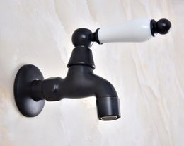 Bathroom Sink Faucets Black Oil Rubbed Brass Wall Mount Ceramic Handle Mop Pool Outdoor Garden Faucet Laundry Water Tap Dav341