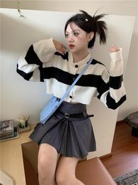 Women's Knits Cropped Cardigan 2023 Ropa Mujer O-neck Long Sleeve Pull Femme Korean Sueter Y2k Clothing Fashion Striped Knitted Sweater Tops