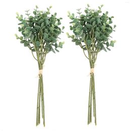 Decorative Flowers 12 Pcs Eucalyptus Plastic Artificial Leaves Bunch Small Faux Foliage Fake Money Leaf Plant Green