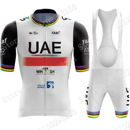 Cycling Jersey Sets World Champion White UAE Team Cycling Jersey Set Short Sleeve Clothing Bike Shirts Suit Bicycle Bib Shorts MTB Wear Ropa 230704